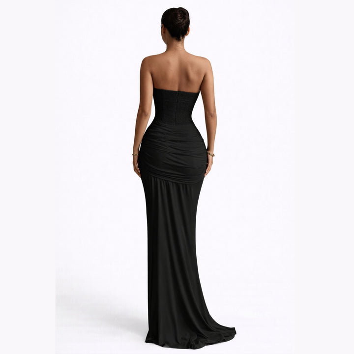Arabella | Strapless Ribbon Waist Evening Dress – Elegant Long Gown