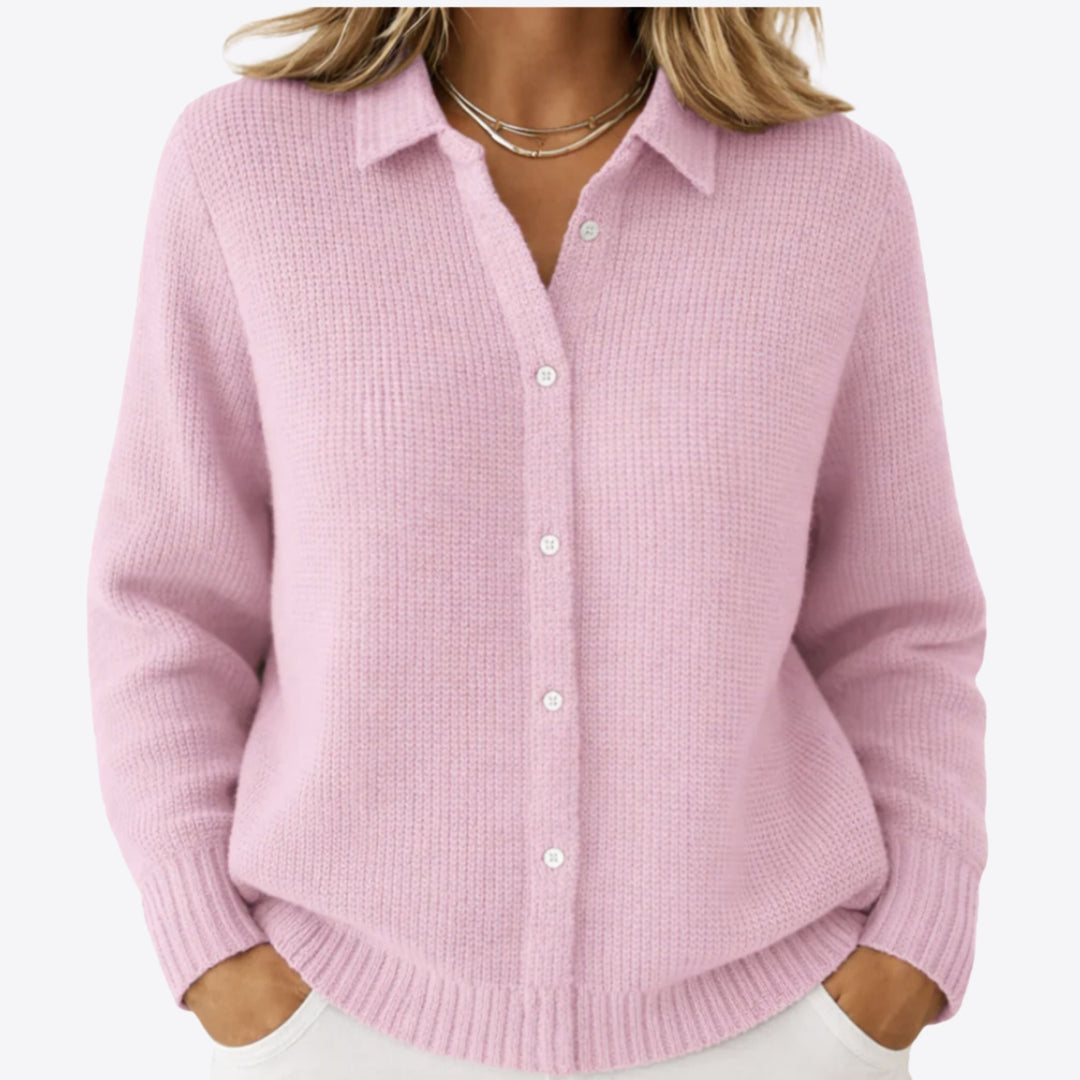 Helena | Button-Up Knit Cardigan – Lapel Collar Soft Layer