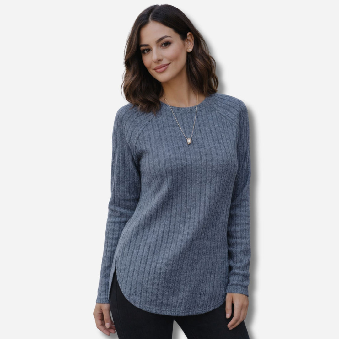 Nadia | Loose Round Neck High-Low Curved Hem Casual Top