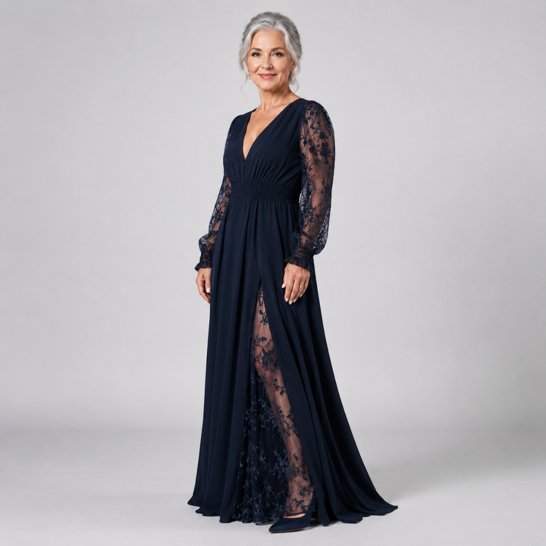 Elara | Lace-Sleeve Plus-Size Maxi Dress