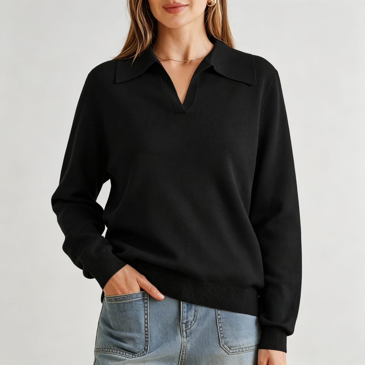 Vora | Collared V-Neck Knit Sweater