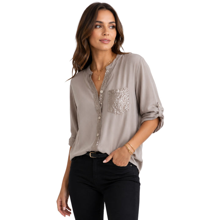 Grace | Sequin Pocket Button Shirt - Elegant Commuter Style