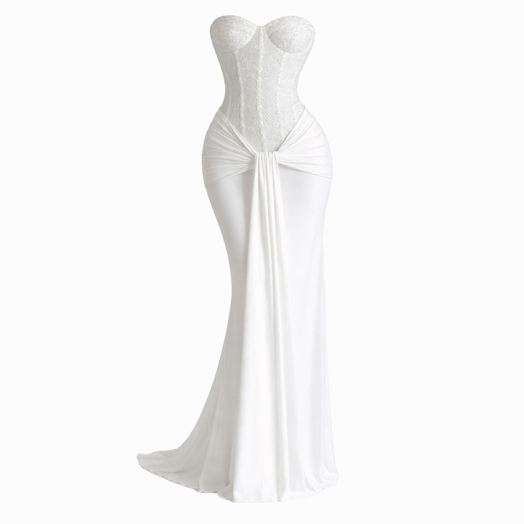 Arabella | Strapless Ribbon Waist Evening Dress – Elegant Long Gown