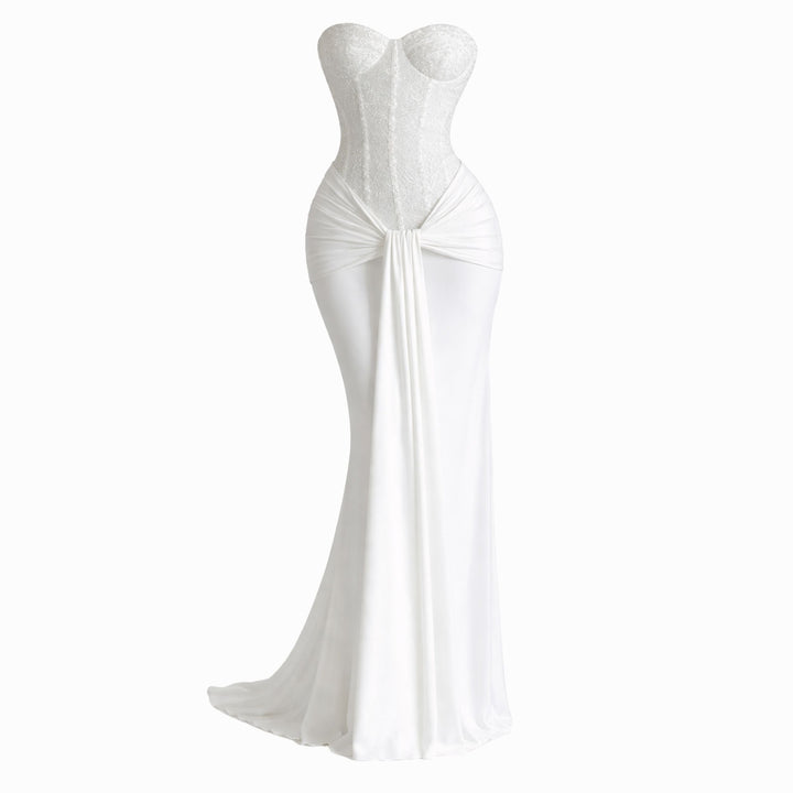 Arabella | Strapless Ribbon Waist Evening Dress – Elegant Long Gown