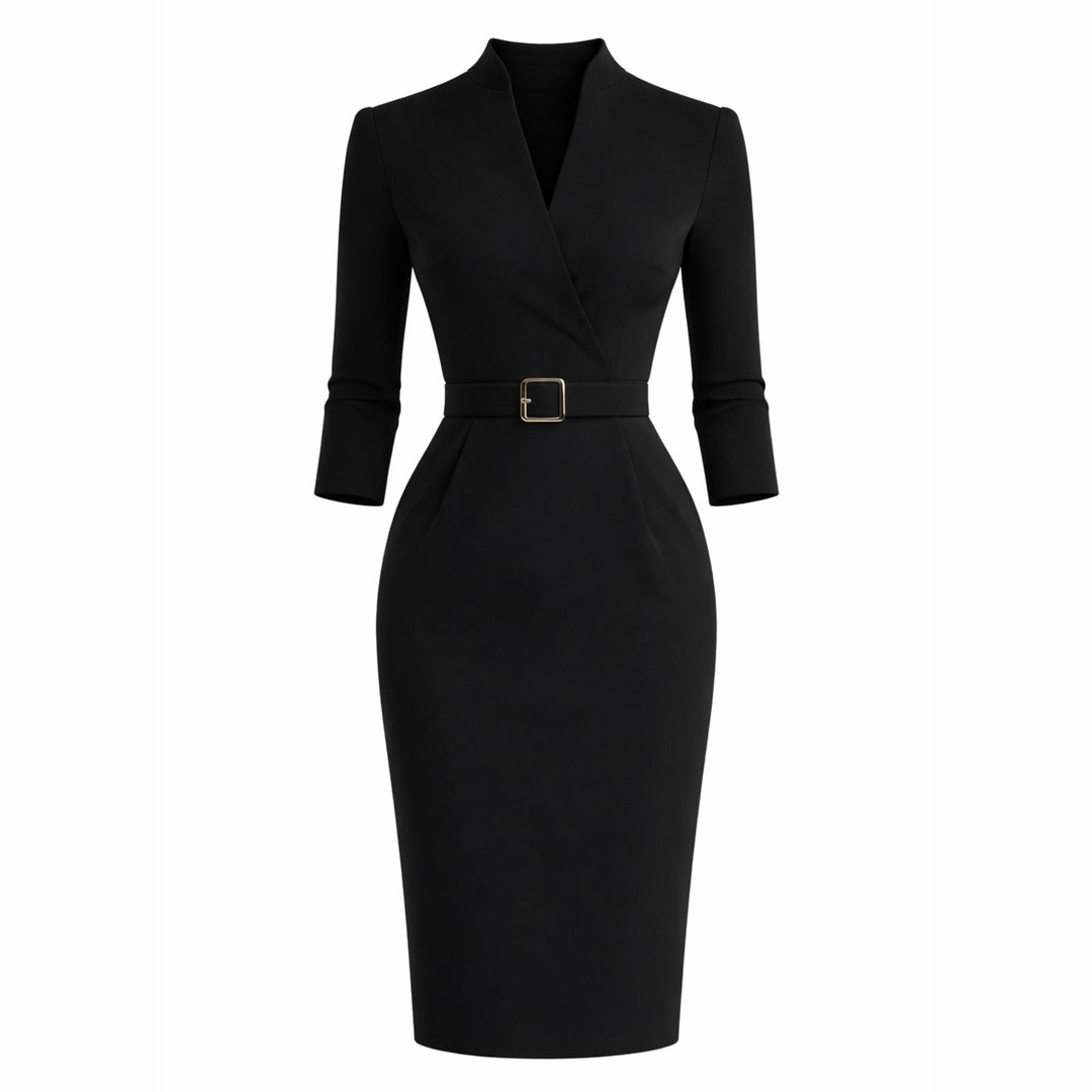 Gabriella | Belted Sheath Dress – Elegant Structured Style