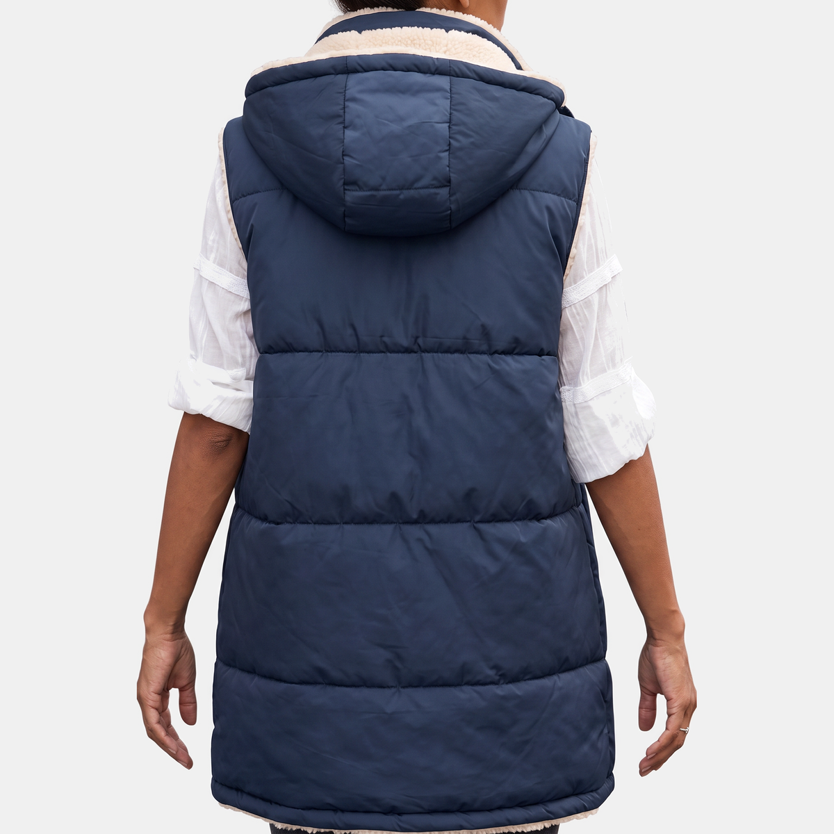 Aliana | Reversible Sherpa Fleece Sleeveless Hooded Zip Up Vest