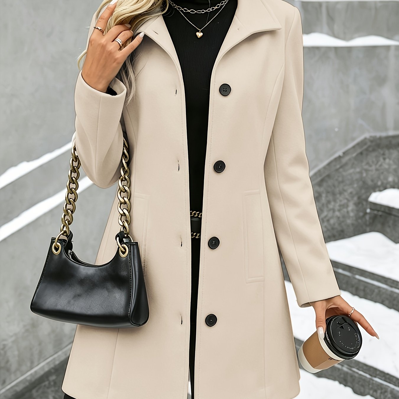Elena | Tailored Tweed Overcoat with Stand Collar