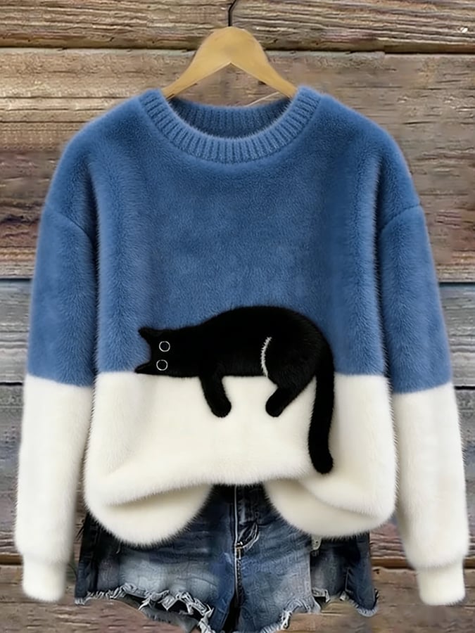 Bonnie™ — Cat Print Oversized Sweater