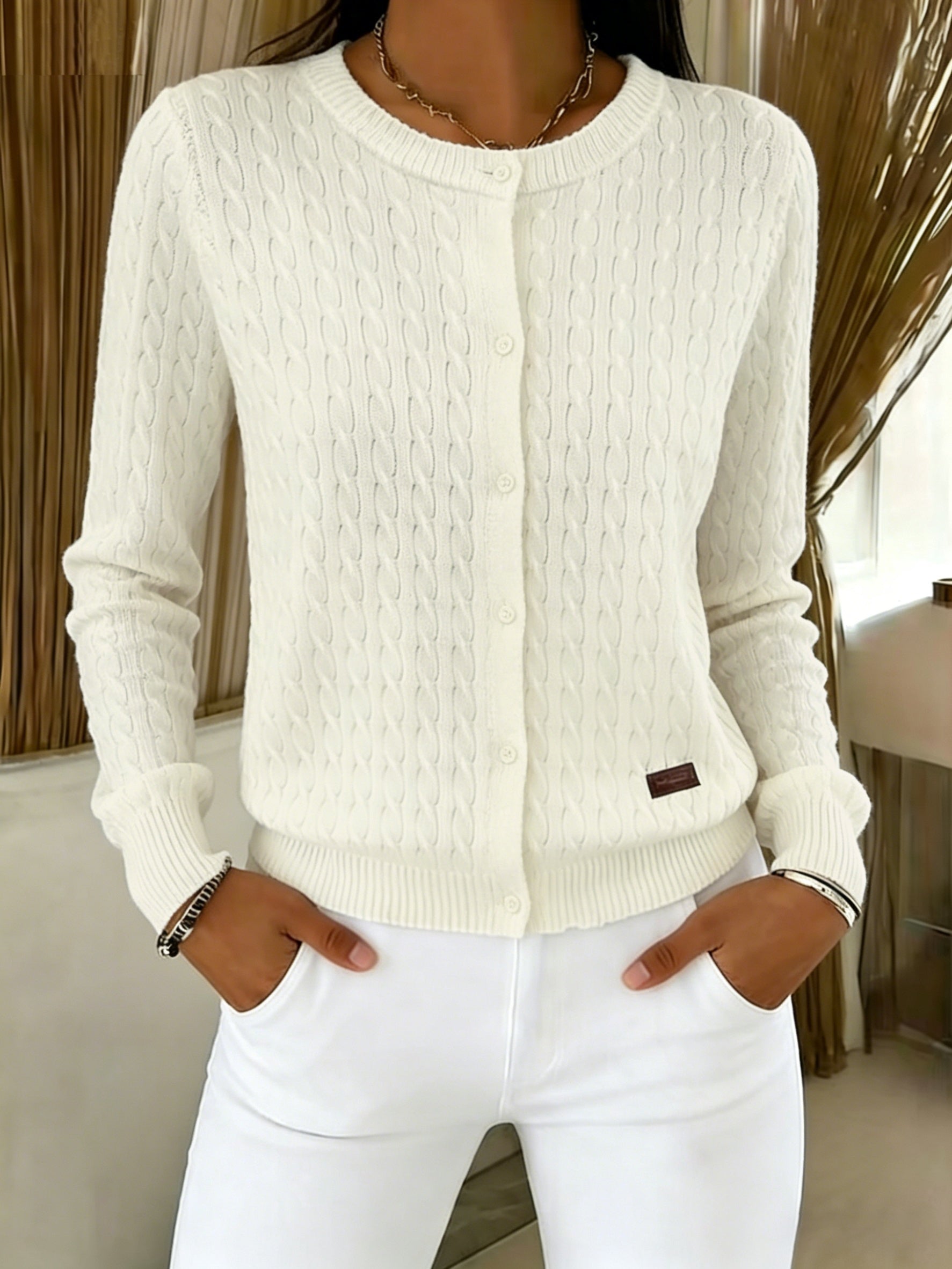 Simone | Twist-Front Round Neck Cardigan
