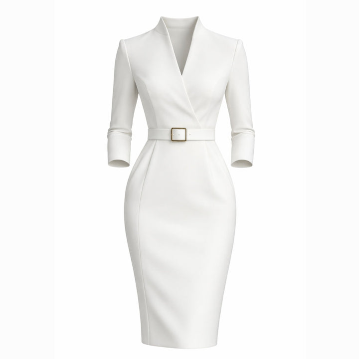 Gabriella | Belted Sheath Dress – Elegant Structured Style