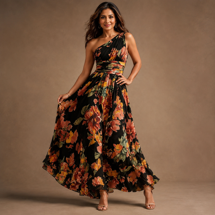 One-Shoulder Floral Maxi Dress