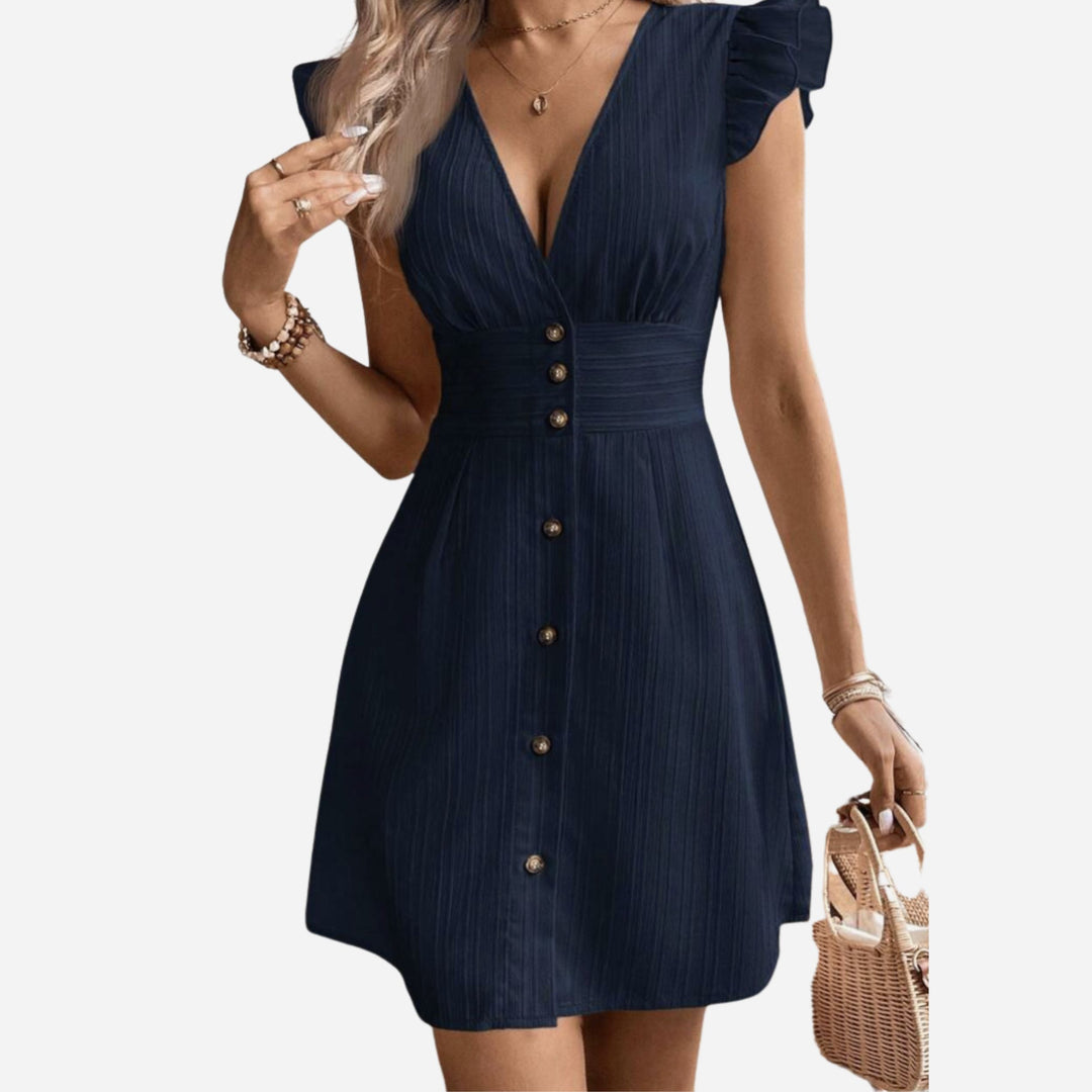 Emilia | Deep V-Neck Ruffle Hem Dress – Elegant Flowing Style