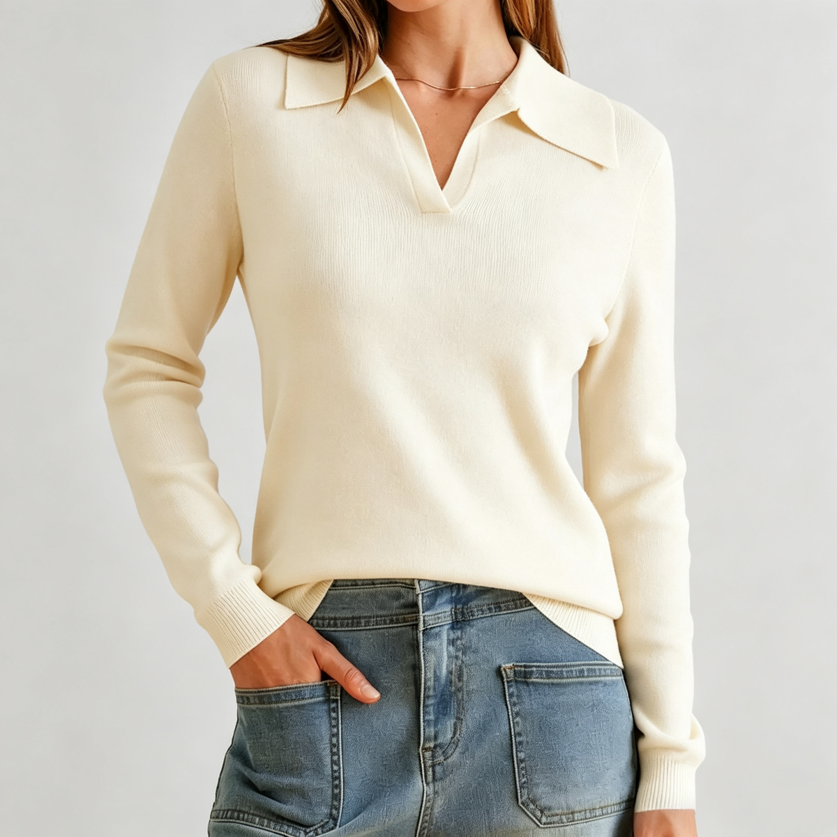Vora | Collared V-Neck Knit Sweater