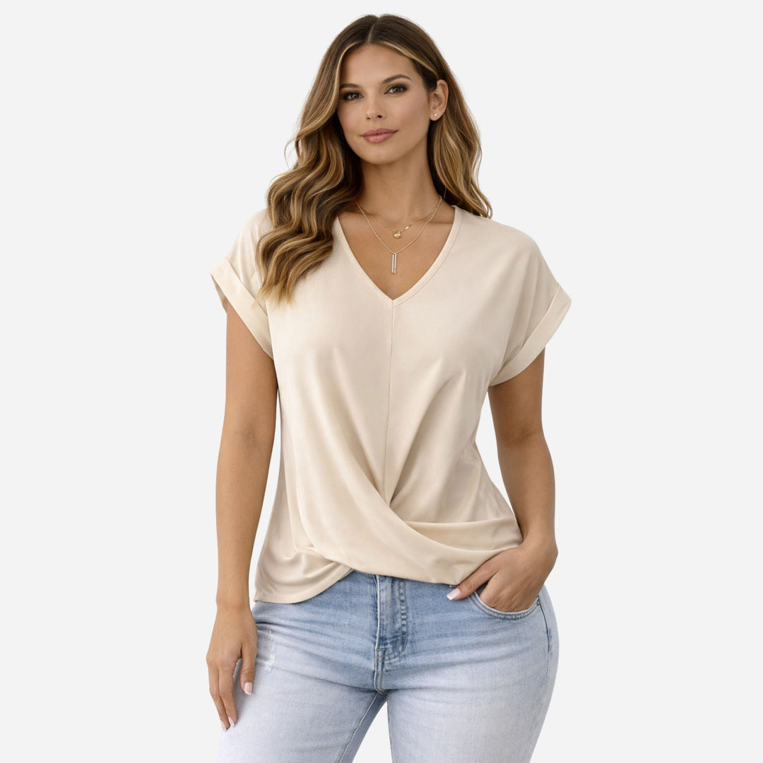 Arielle | V-Neck Knot Detail T-Shirt – Casual Summer Style