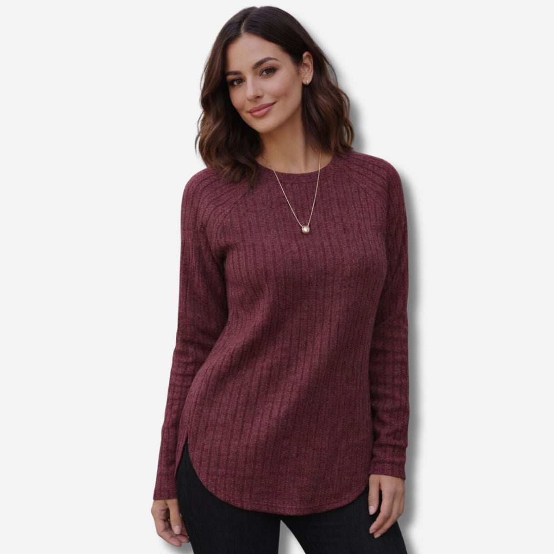 Nadia | Loose Round Neck High-Low Curved Hem Casual Top
