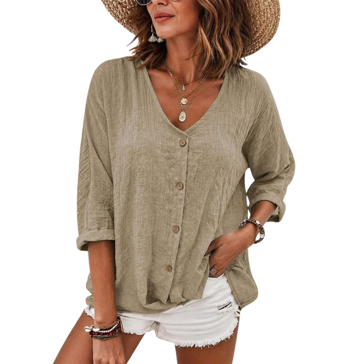 Nora | Lightweight Linen V-Neck Blouse - Breathable Elegant Style
