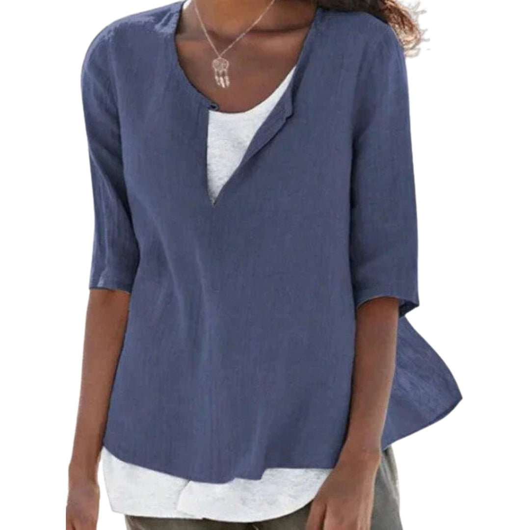 Ava | Linen-Blend Layered Blouse - Airy Elegant Style