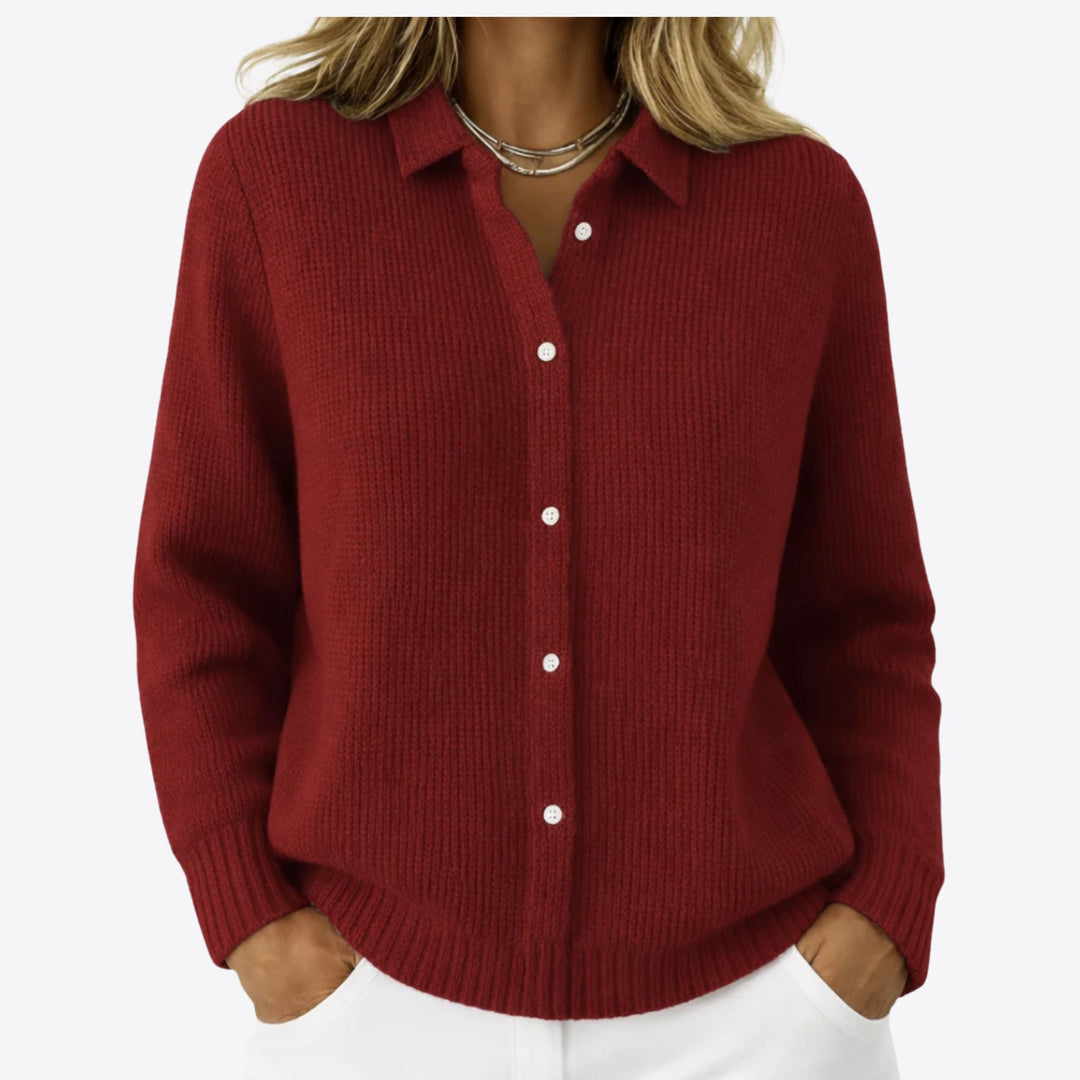 Helena | Button-Up Knit Cardigan – Lapel Collar Soft Layer