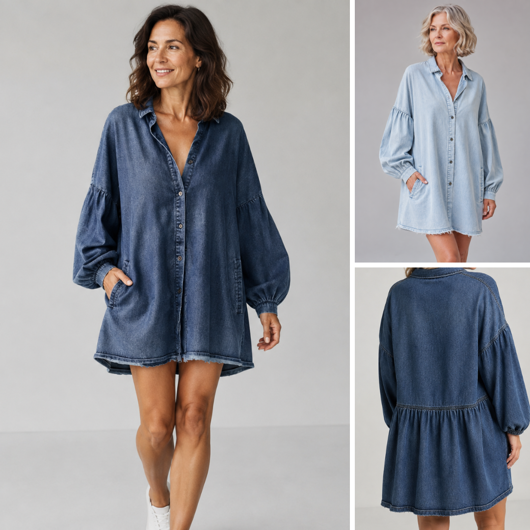 DELIA™ – Relaxed Fringe-Hem Denim Shirt