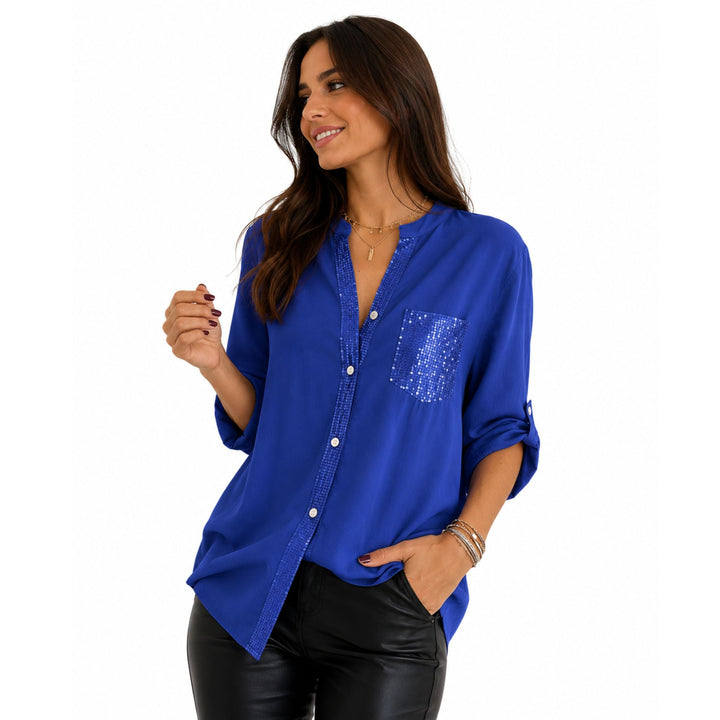 Grace | Sequin Pocket Button Shirt - Elegant Commuter Style