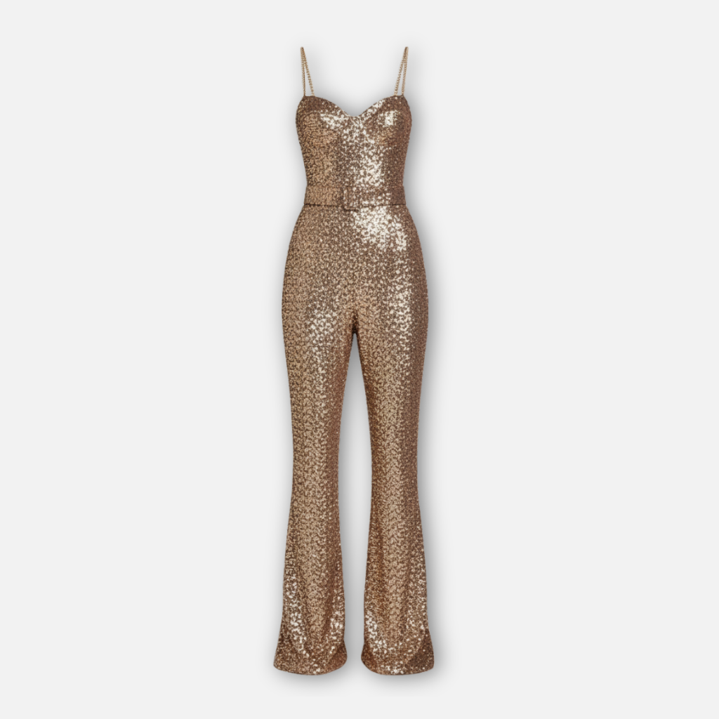 Elena | Sequin Jumpsuit with Flared Legs and Waist Belt