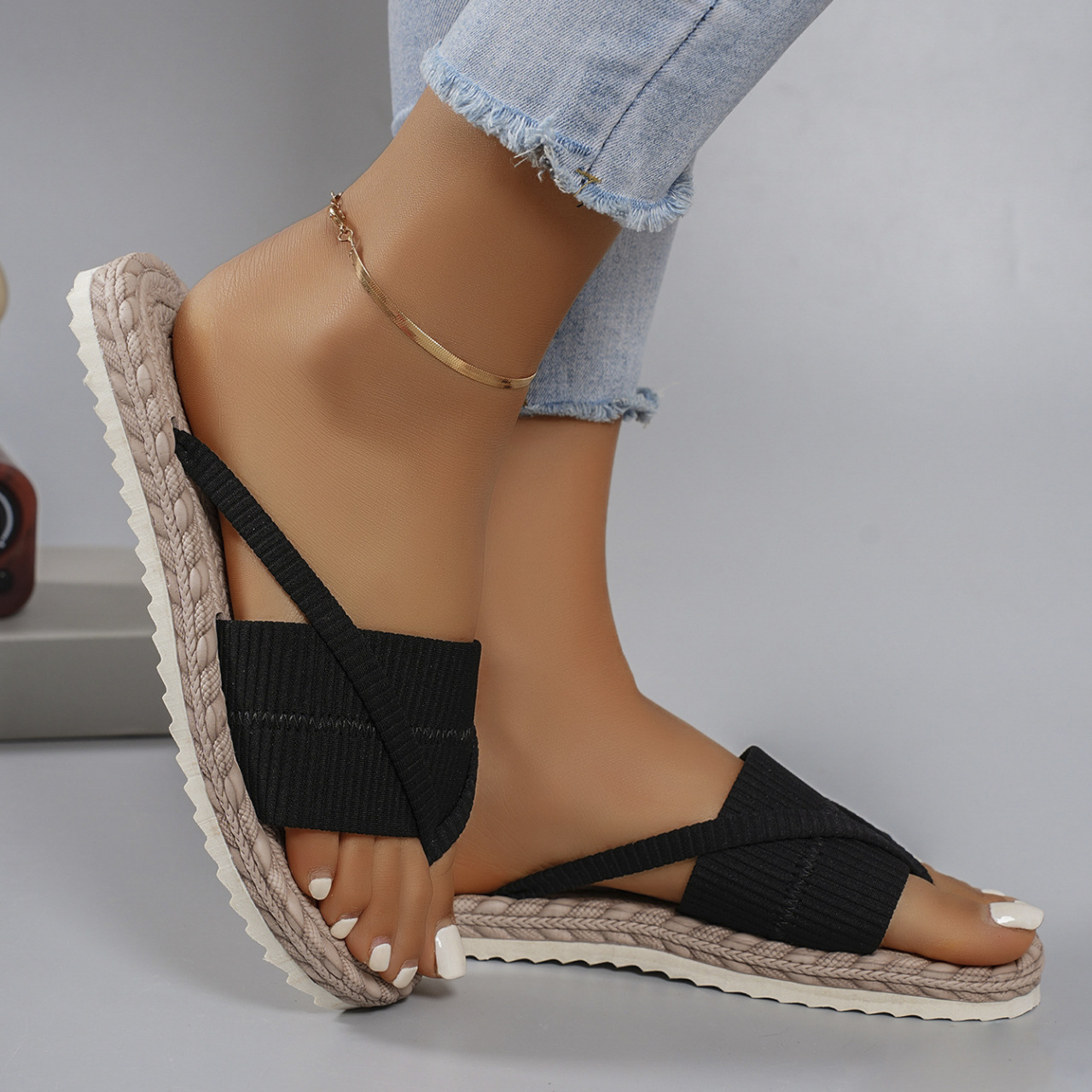 Nina | Casual Knit Strap Summer Beach Flip Sandals