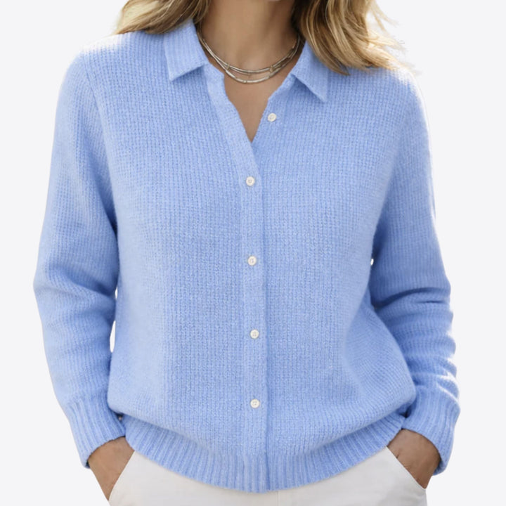 Helena | Button-Up Knit Cardigan – Lapel Collar Soft Layer