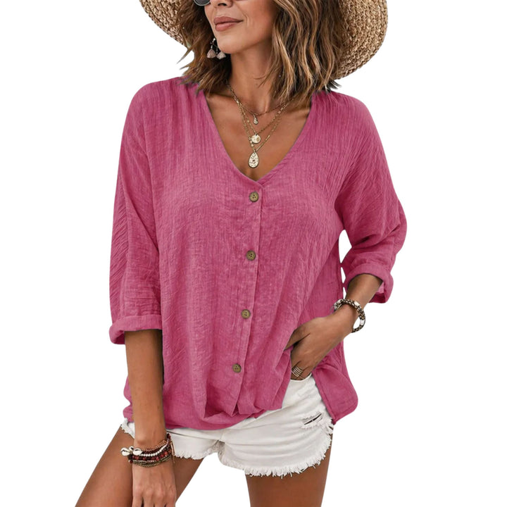 Nora | Lightweight Linen V-Neck Blouse - Breathable Elegant Style