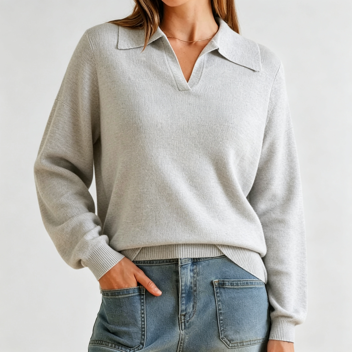 Vora | Collared V-Neck Knit Sweater