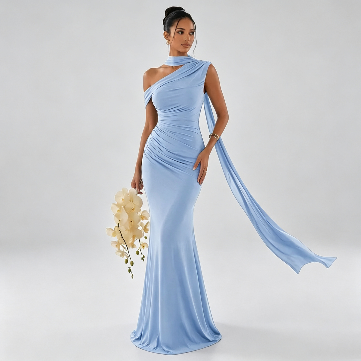 Elara | Riviera Scarf One-Shoulder Gown