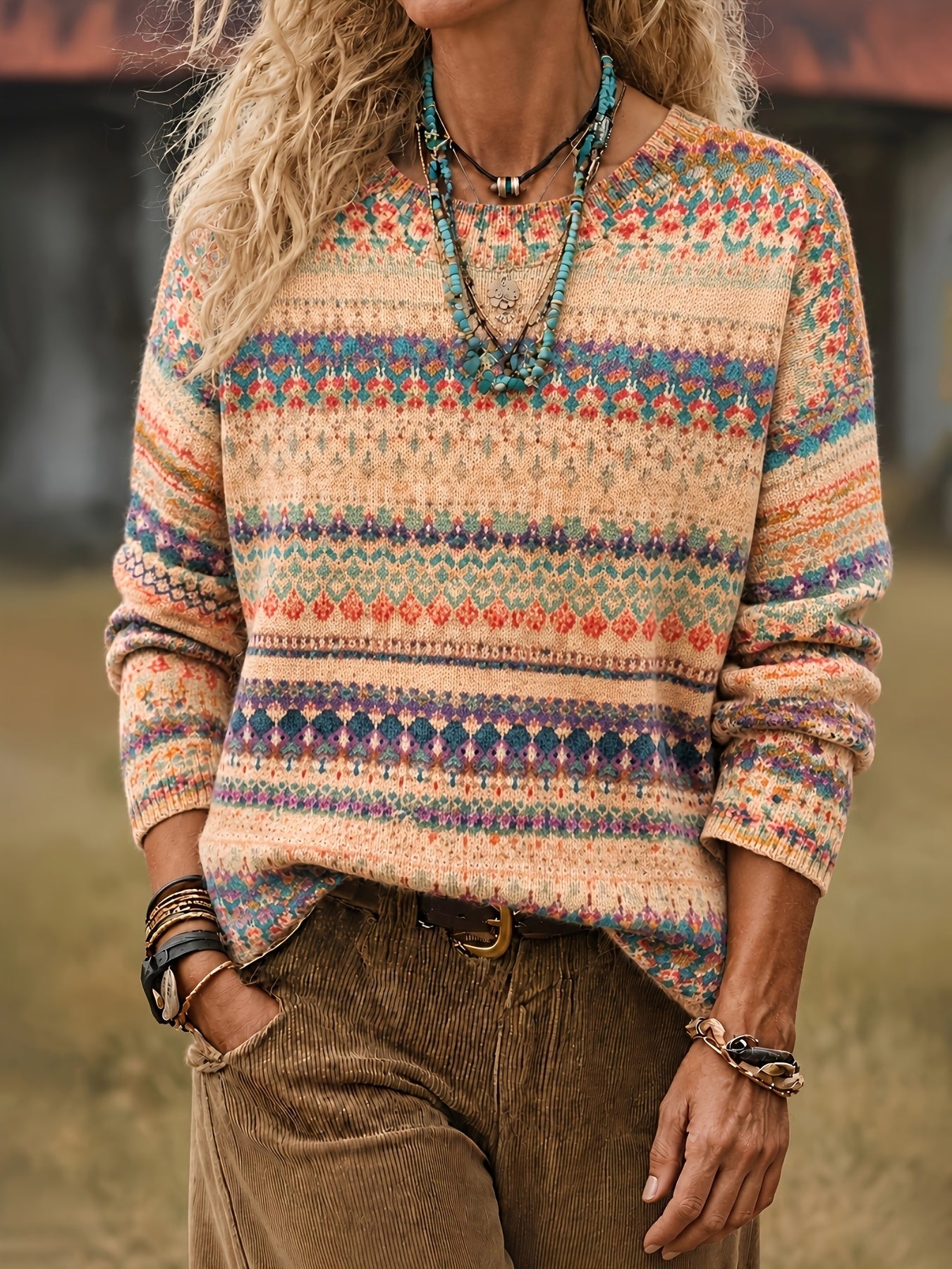 Ivy | All-Over Print Crew Neck Sweater