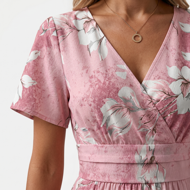 Ariana | Midi Dress with V Neckline and Floral Print