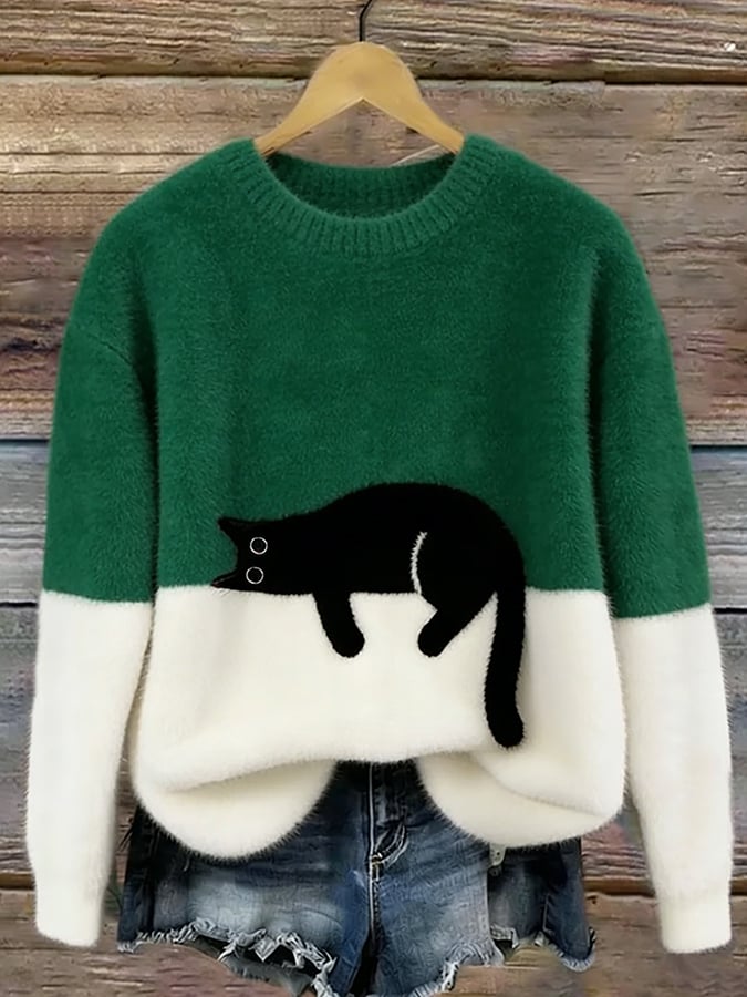 Bonnie™ — Cat Print Oversized Sweater