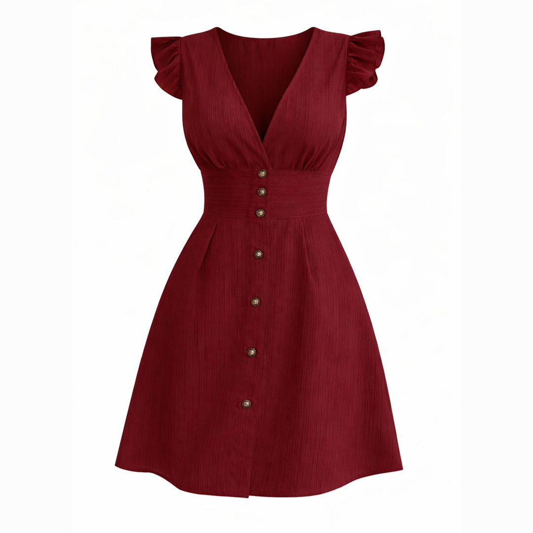 Emilia | Deep V-Neck Ruffle Hem Dress – Elegant Flowing Style