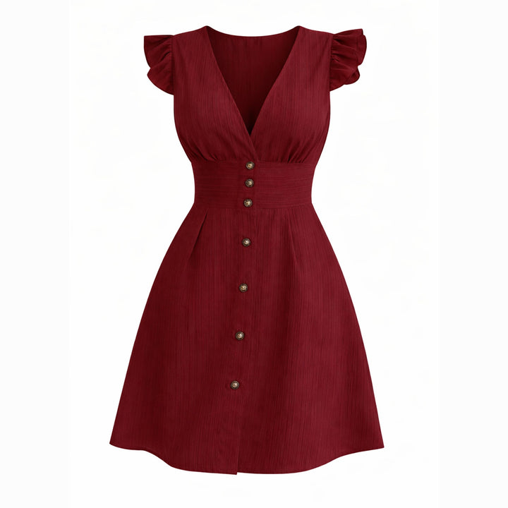 Emilia | Deep V-Neck Ruffle Hem Dress – Elegant Flowing Style