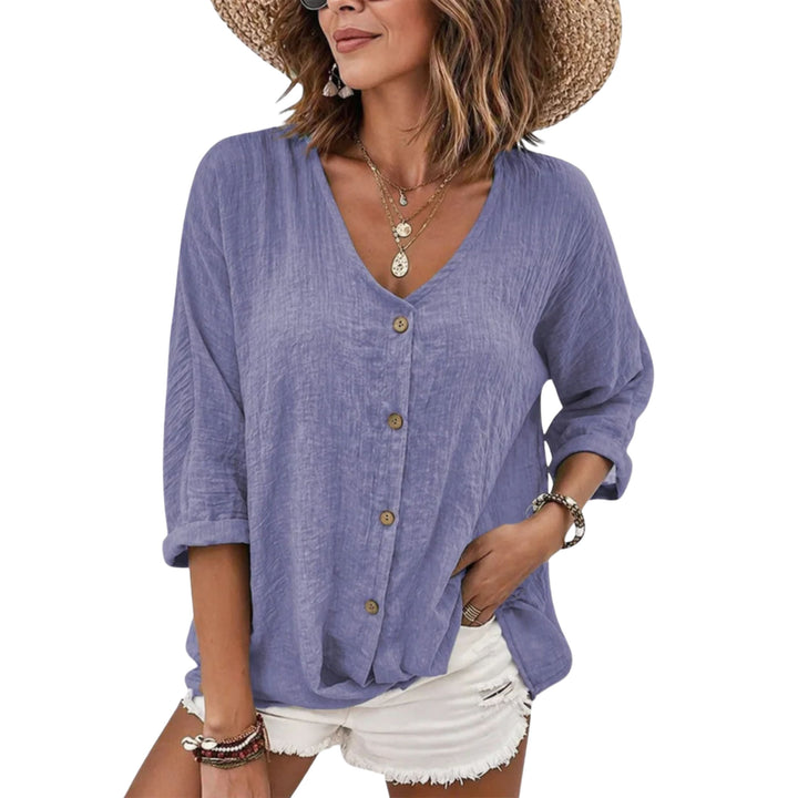 Nora | Lightweight Linen V-Neck Blouse - Breathable Elegant Style