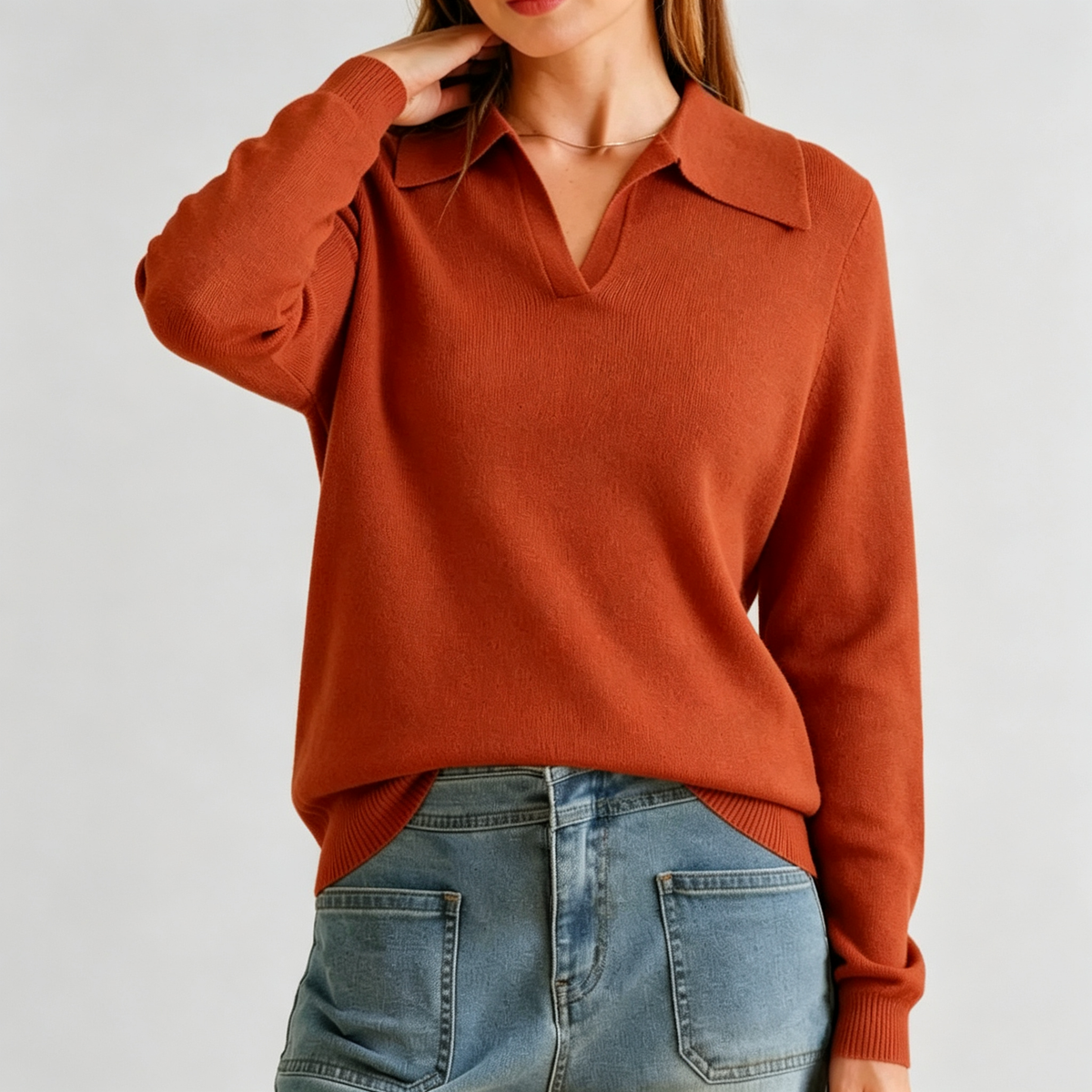 Vora | Collared V-Neck Knit Sweater