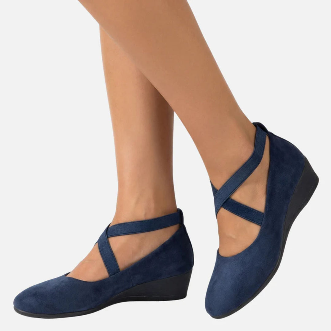 Lucy | Faux Suede Wedge Ballerinas – Elegant Strap Style