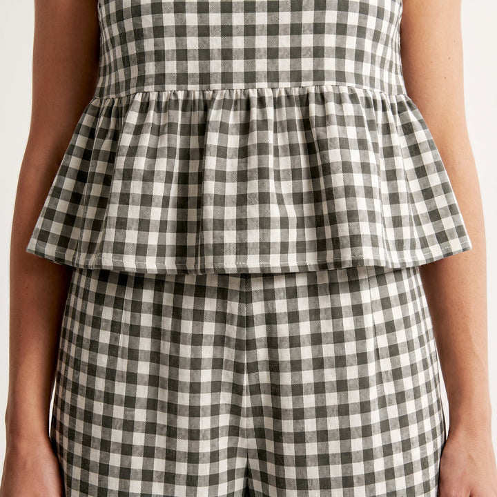 Ivy | Gingham Sleeveless Peplum Top and Wide-Leg Pants Set