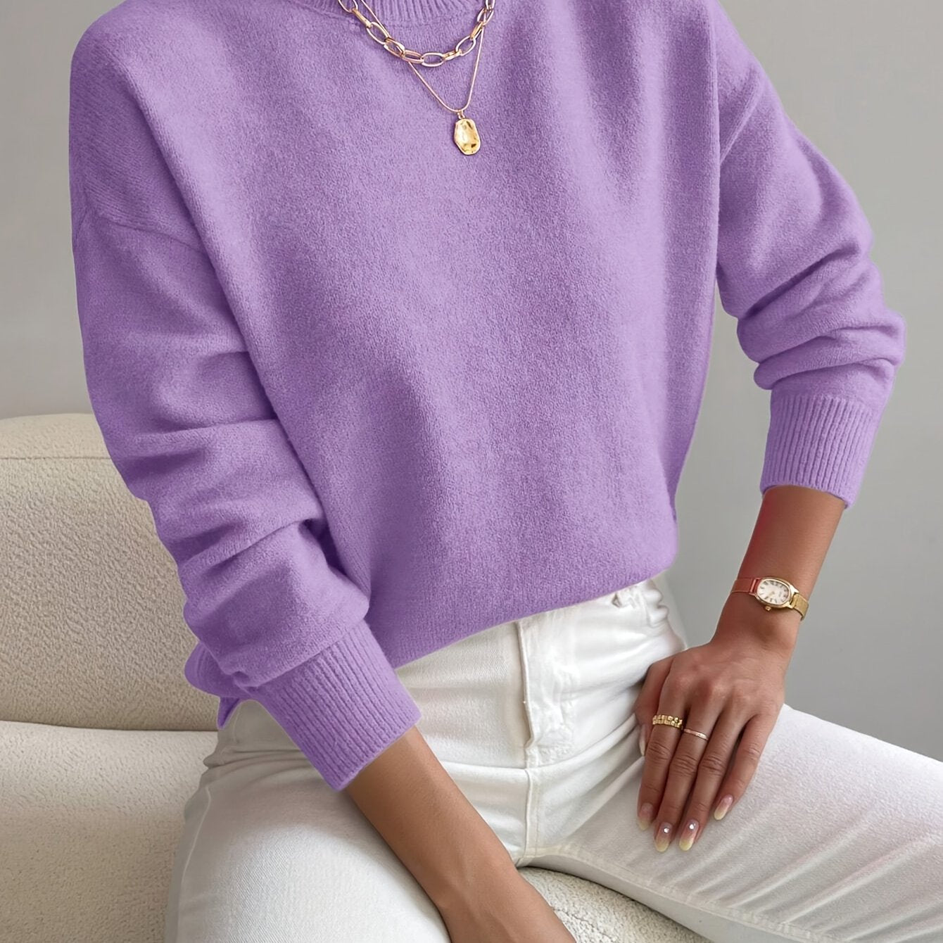 Rosalie | Mock Neck Drop-Shoulder Pullover