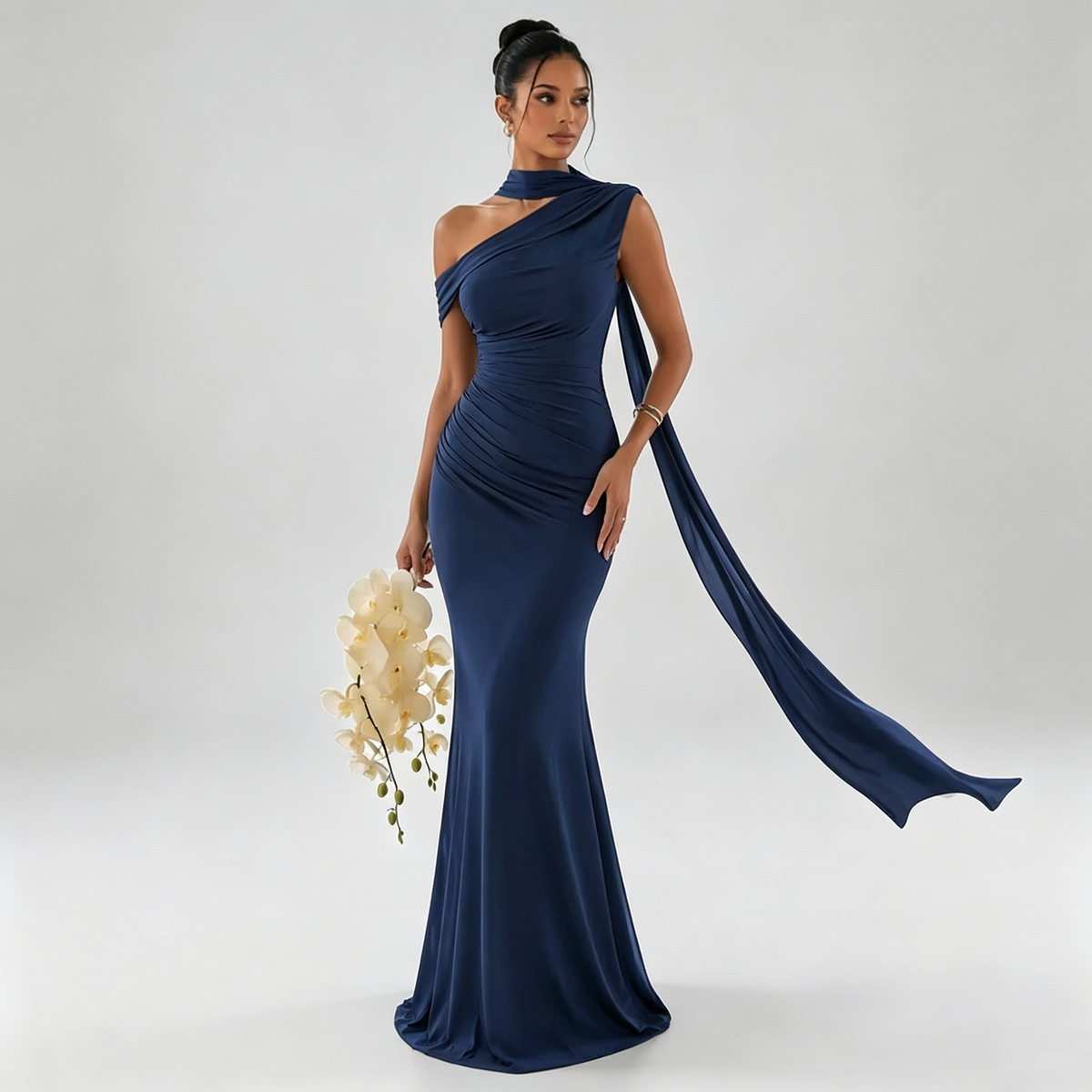 Elara | Riviera Scarf One-Shoulder Gown