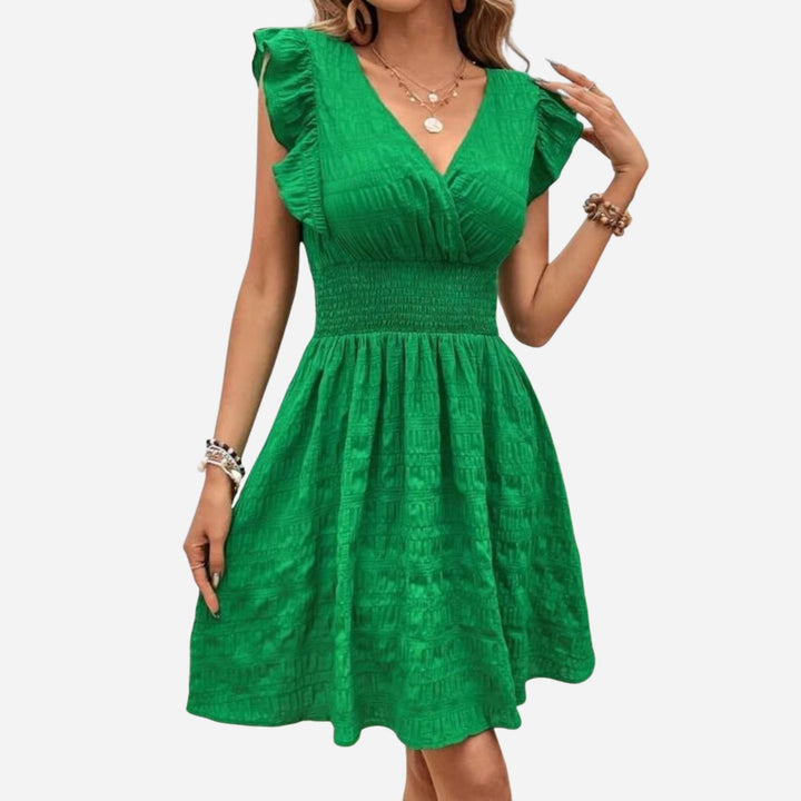 Selina | V-Neck Pleated Dress – Slim Fit Elegant Style