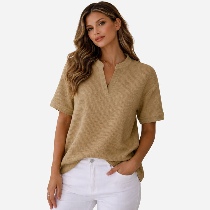 Juliette | Waffle Knit Short Sleeve T-Shirt – Casual Comfort Style
