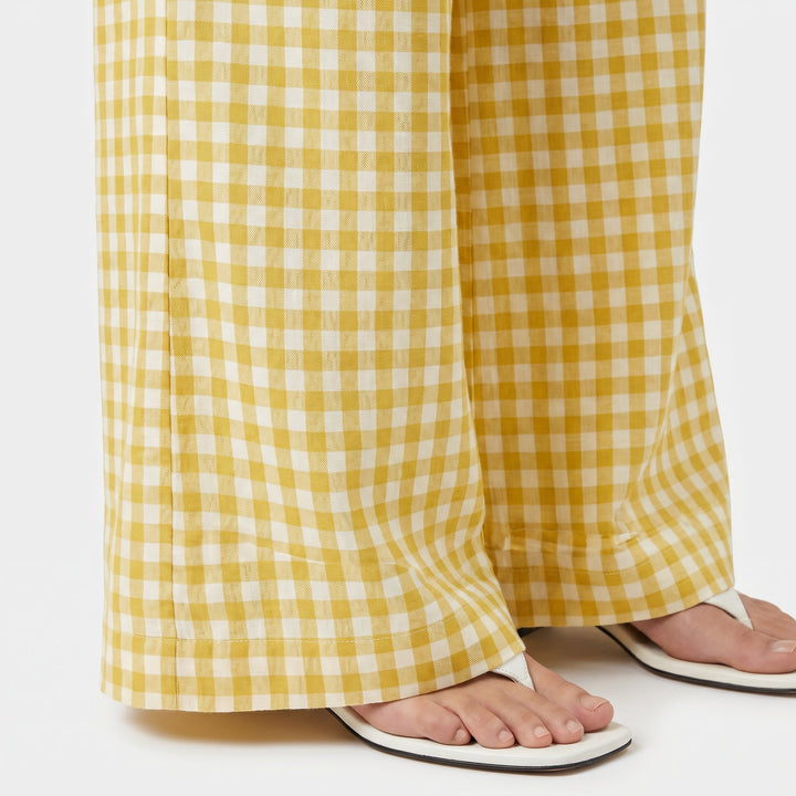 Ivy | Gingham Sleeveless Peplum Top and Wide-Leg Pants Set