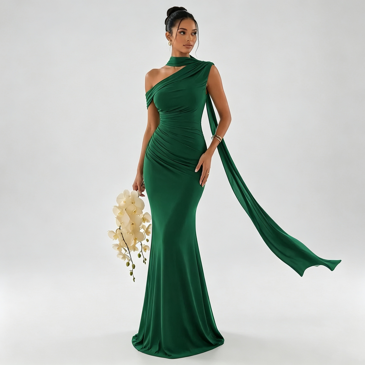 Elara | Riviera Scarf One-Shoulder Gown