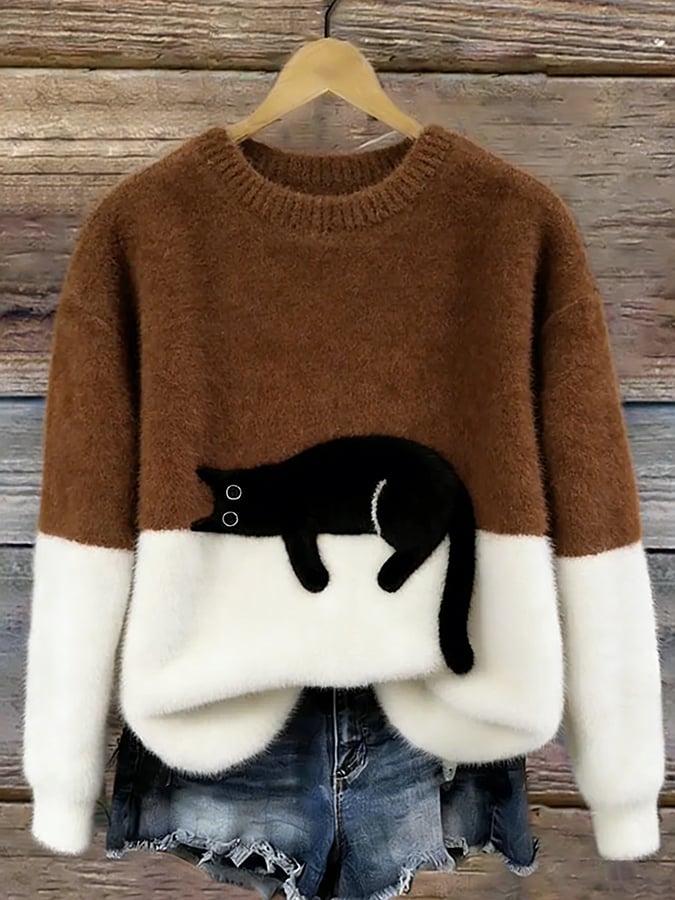 Bonnie™ — Cat Print Oversized Sweater