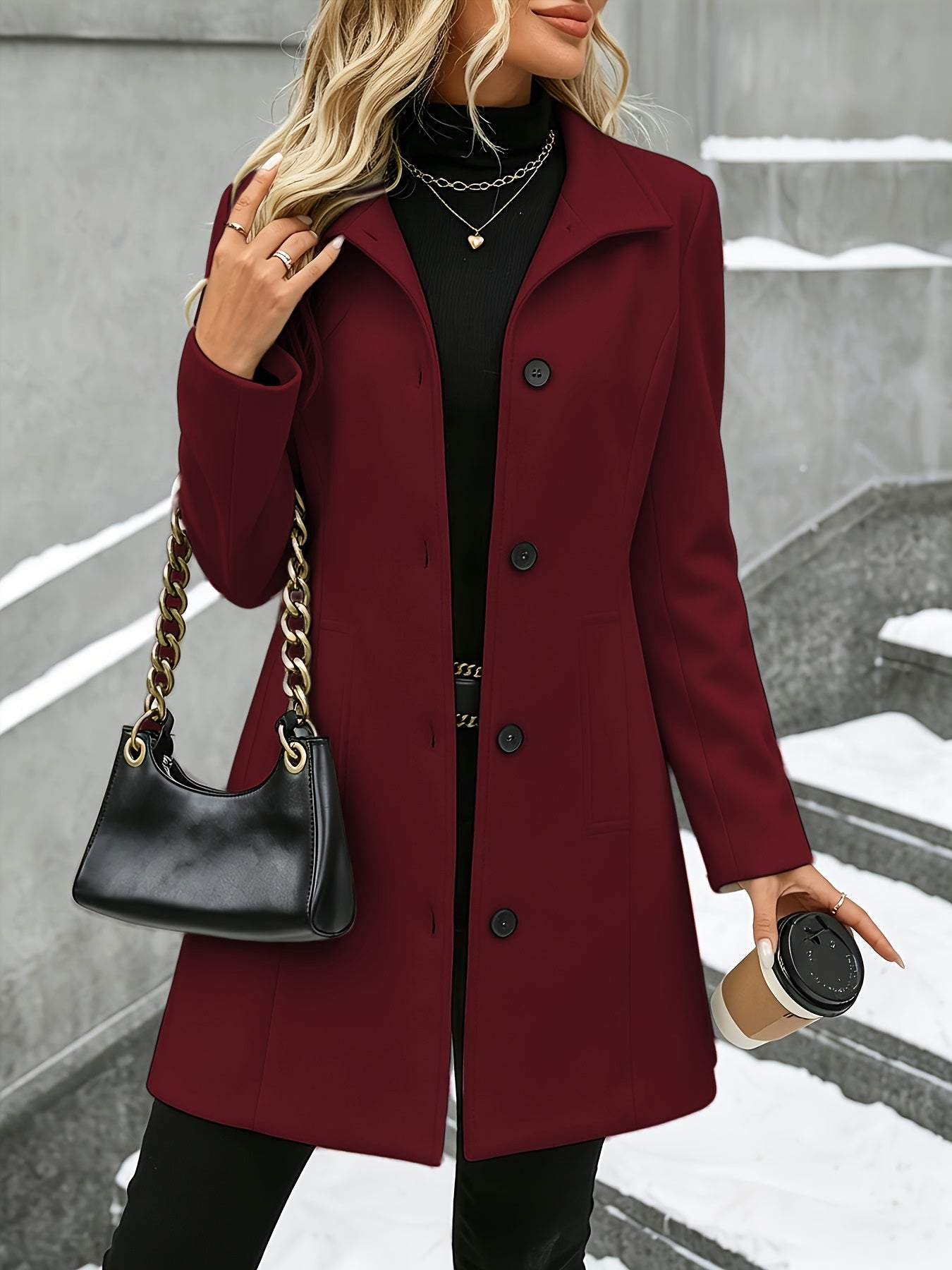 Elena | Tailored Tweed Overcoat with Stand Collar
