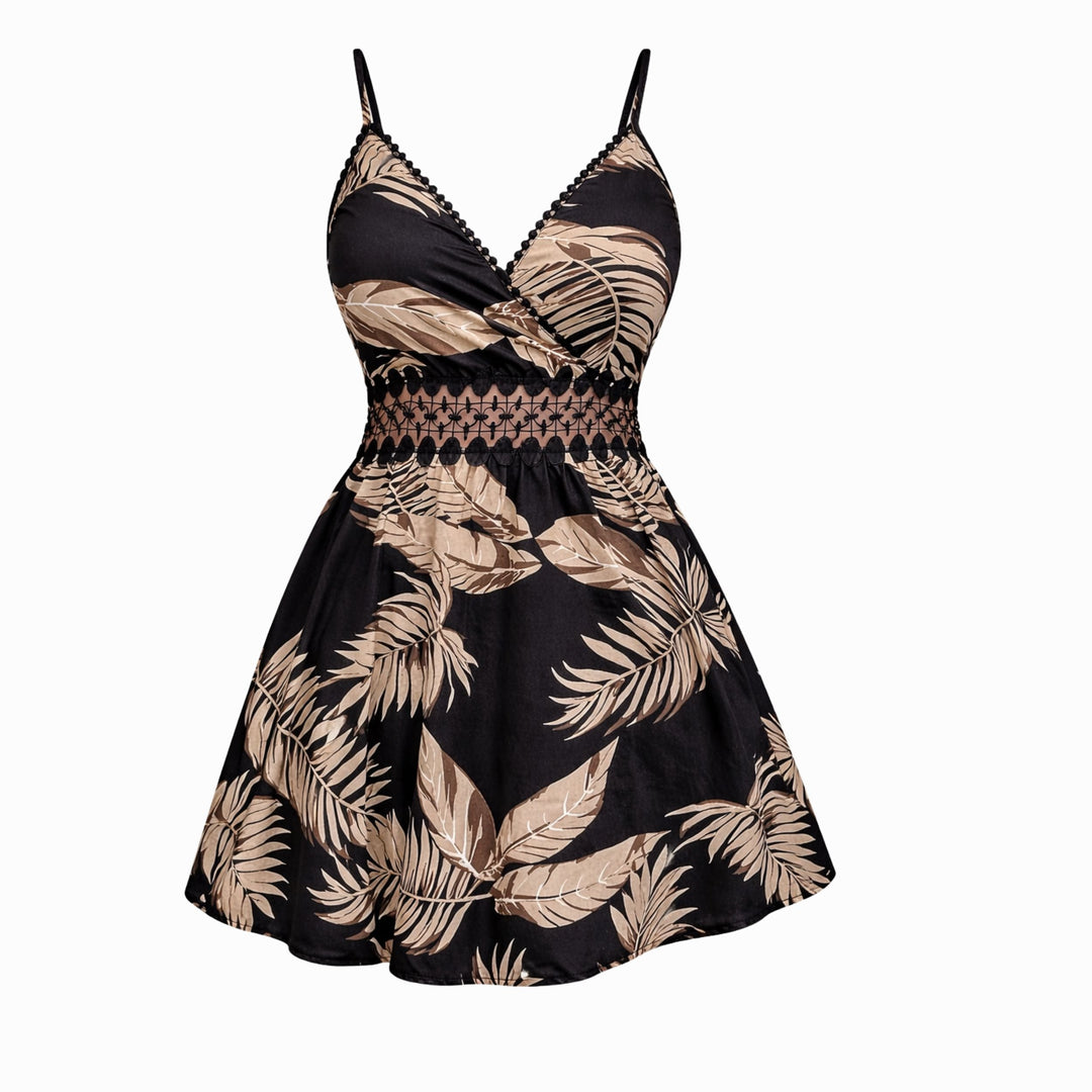 Alina | Tropical Print Cami Dress – Guipure Lace Insert
