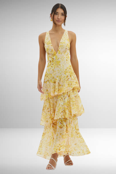 Mila | Airy Chiffon Long Dress with Flower Pattern
