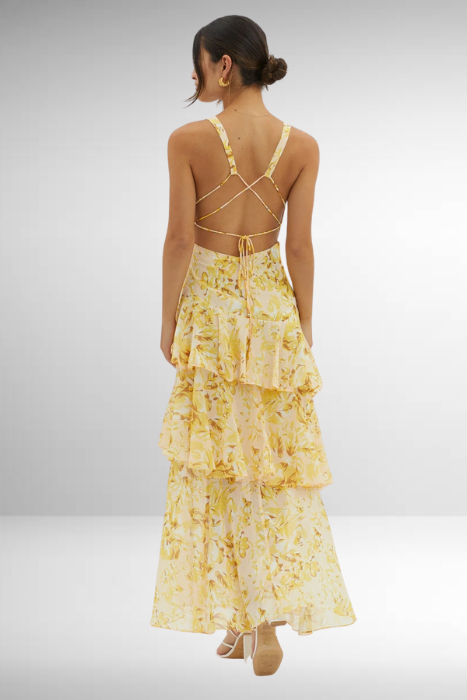 Mila | Airy Chiffon Long Dress with Flower Pattern